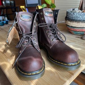 DR MARTENS MEN'S MAPLE BROWN LACE-UP STEEL TOE WORK BOOTS
